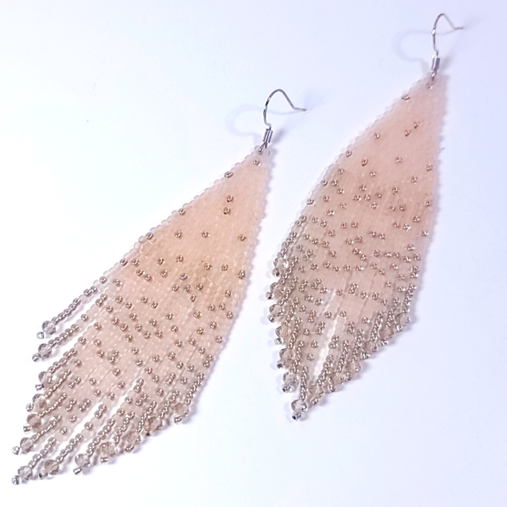 Pink Champagne Chandelier Beaded Earrings - Picture 1 of 7